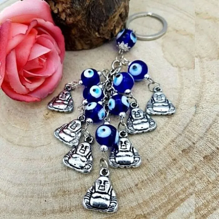 Blauwe boze oog sleutelhanger boeddha