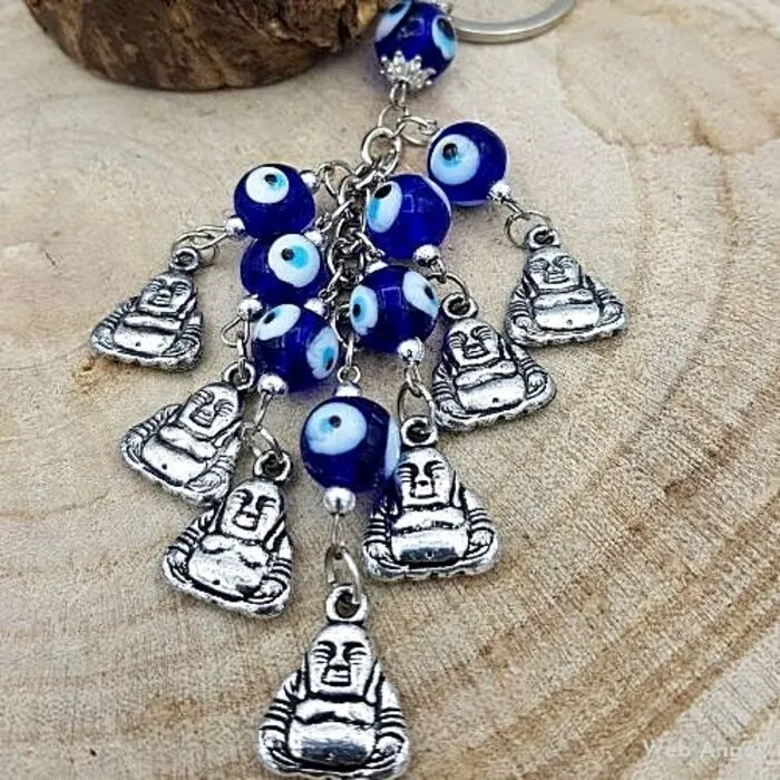 Blauwe boze oog sleutelhanger boeddha