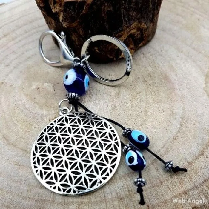 Sleutelhanger blauwe oog met levensbloem