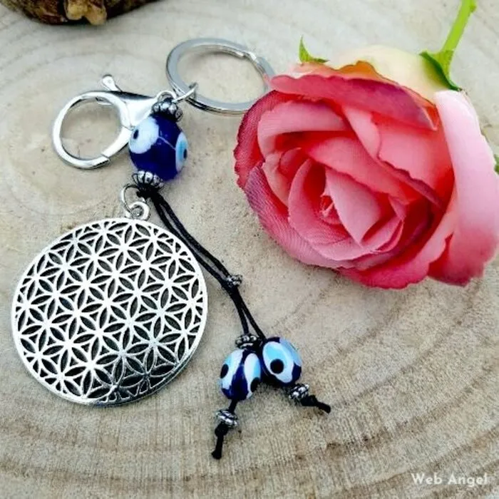 Sleutelhanger blauwe oog met levensbloem