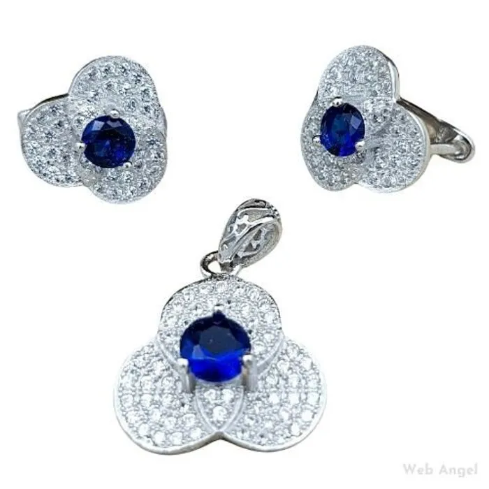 Setje oorbel en hanger blue flower