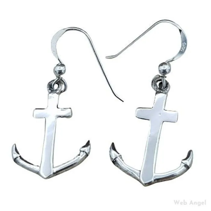 Oorbel anker en kruis zilver