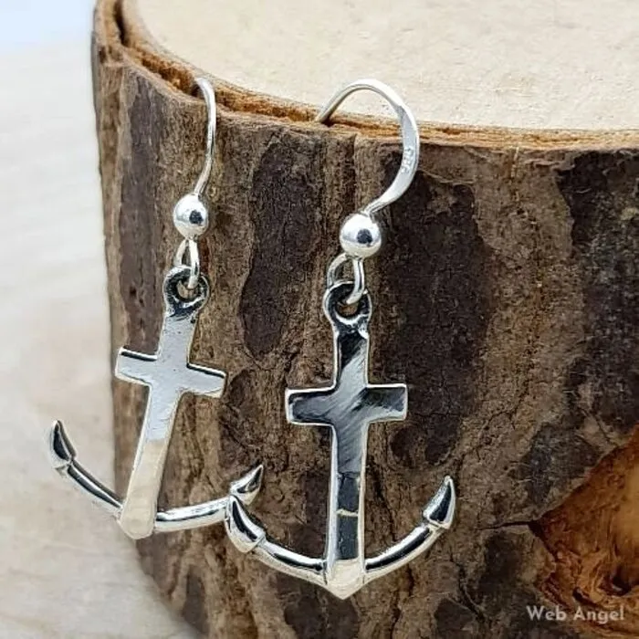 Oorbel anker en kruis zilver