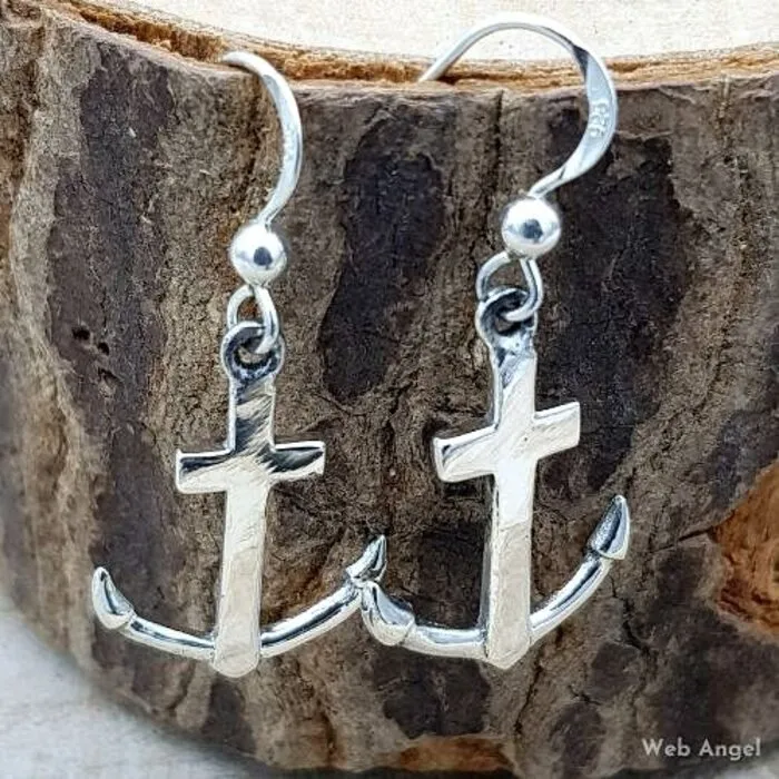 Oorbel anker en kruis zilver