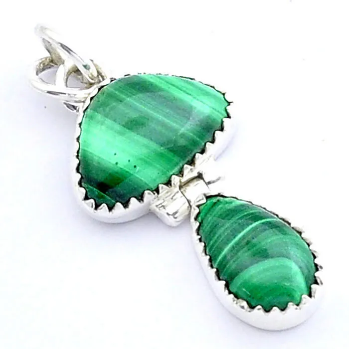 Zilveren hanger malachiet paddestoel