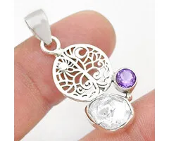Zilveren hanger levensboom herkimer diamant en amethist