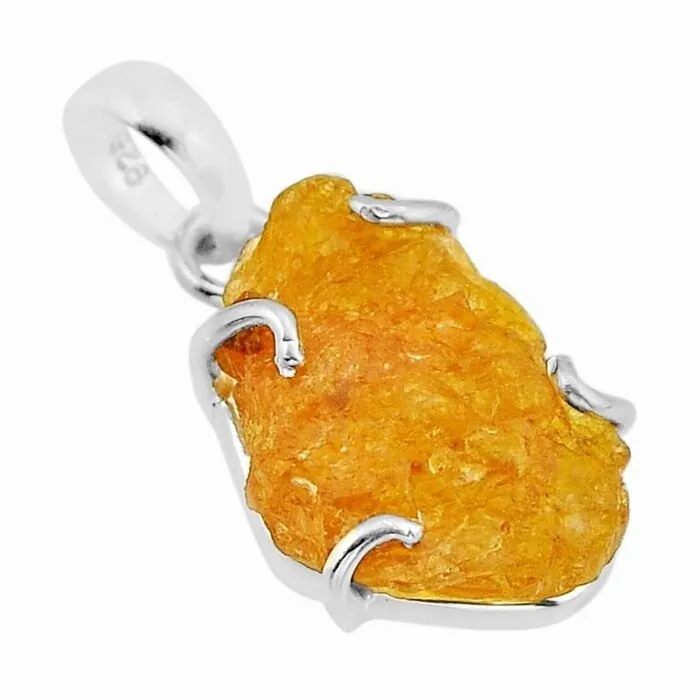 Zilveren Hanger Oranje Toermalijn – Ruwe Edelsteen in 925 Sterling Zilver