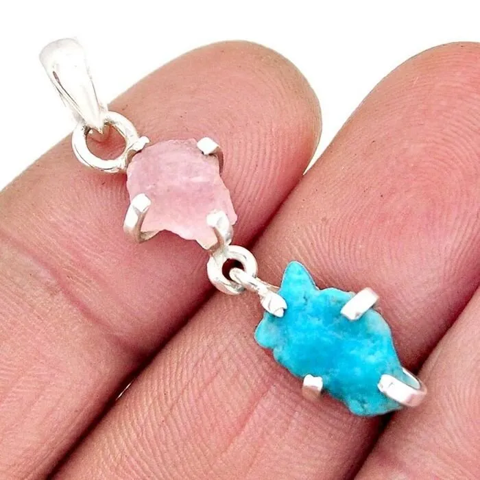 Hanger zilver rozenkwarts turkoois