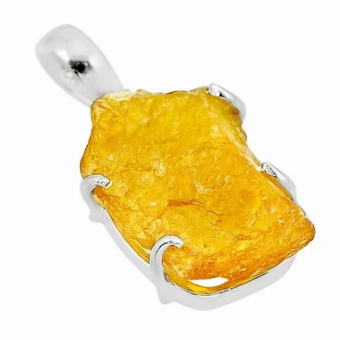 Ruwe Oranje Toermalijn Hanger – Natuurlijke Edelsteen in Zilverkleurige Zetting