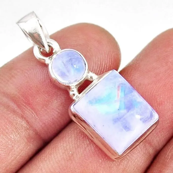 Zilver hanger regenboog maansteen