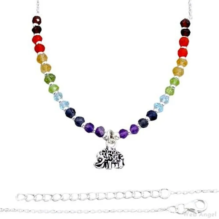 Chakra collier zilver met olifant