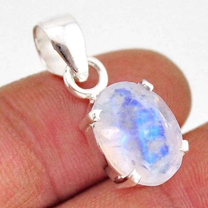 Zilver hanger regenboog maansteen