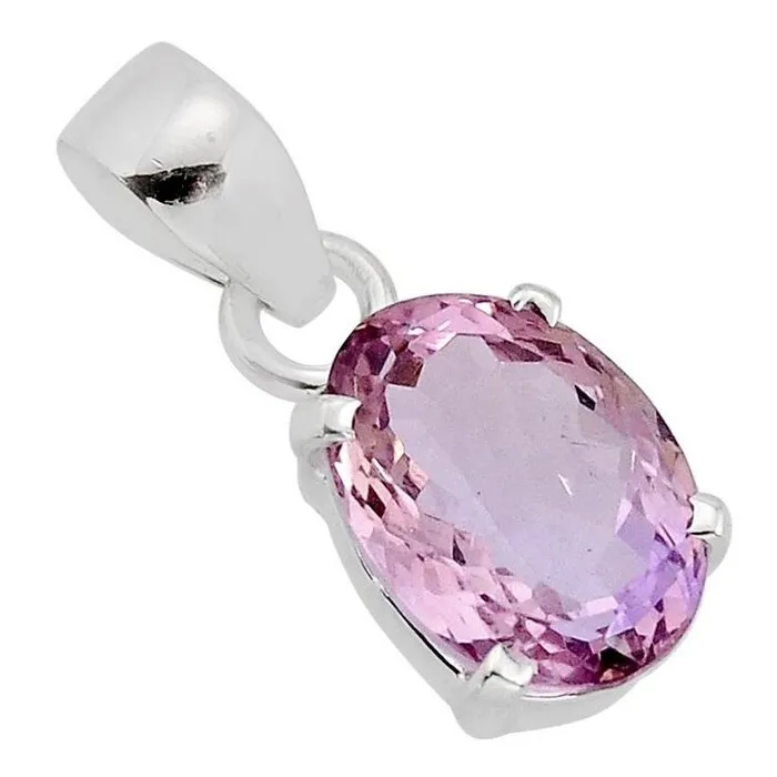 925 Sterling Zilveren Hanger met Gefacetteerde Roze Amethist