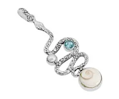 Zilveren hanger slang met topaas en shiva schelp
