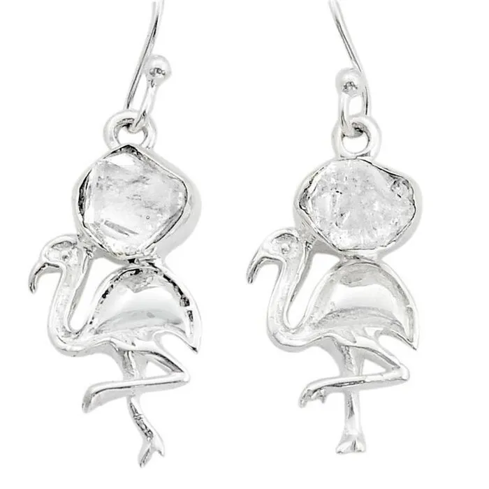 Flamingo orrbellen zilver met herkimer diamant