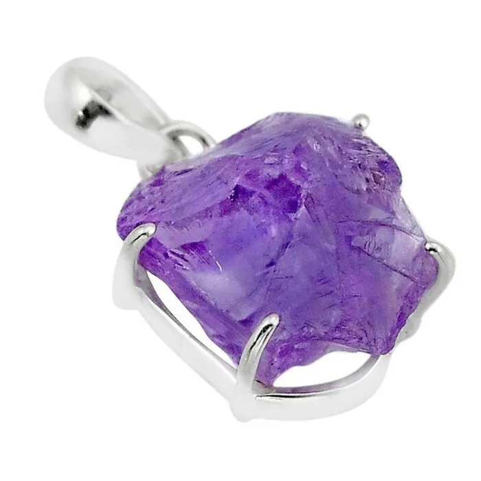 Hanger zilver met ruwe amethist