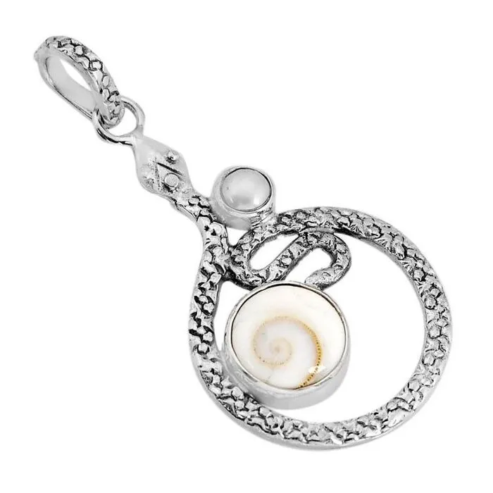 Hanger zilver slang met shiva schelp