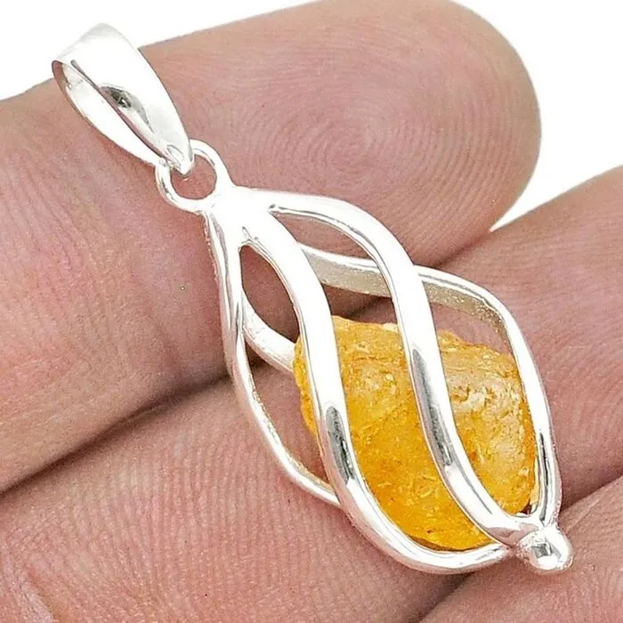 Zilveren kooitje met oranje toermalijn