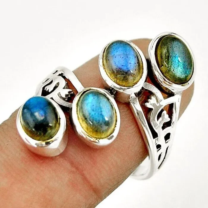 Ring zilver blauwe labradoriet maat 8