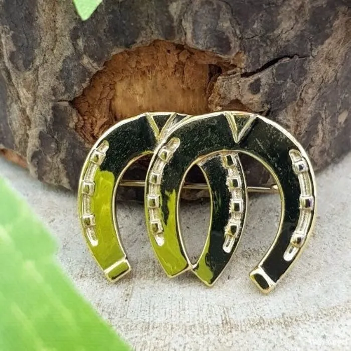 Broche 2 hoefijzers zilver met 18k goudlaag