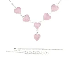 Collier zilver met Rozekwarts hartjes