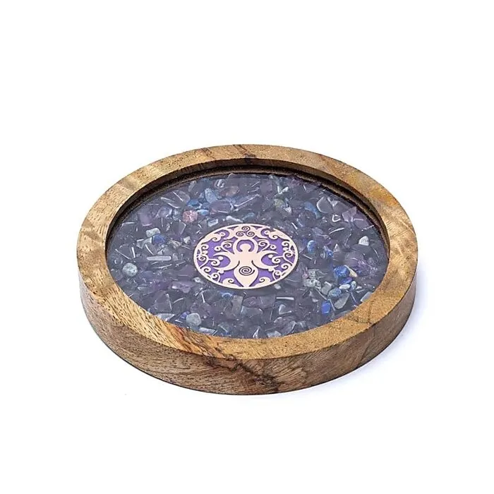 Onderzetter hout Godin, amethist & lapis lazuli