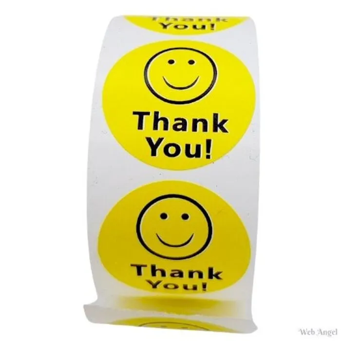 10 Smiley Stickers met "Thank You!" Tekst - 2,5 cm