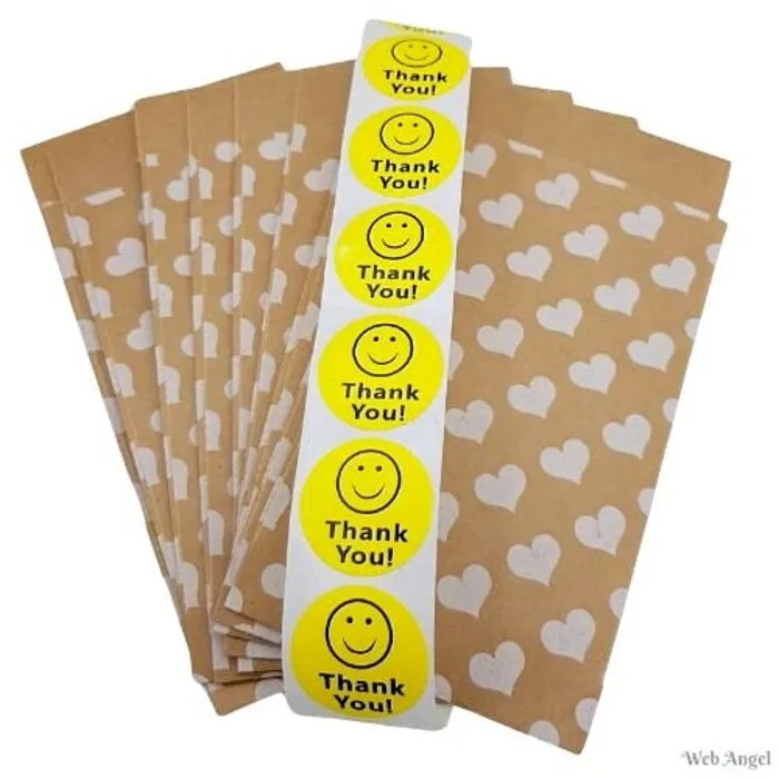 10 Cadeauzakjes - Witte Hartjes &  Stickers