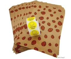 10 Cadeauzakjes Lieveheersbeestjes- 10 x 14,5 cm en  Stickers