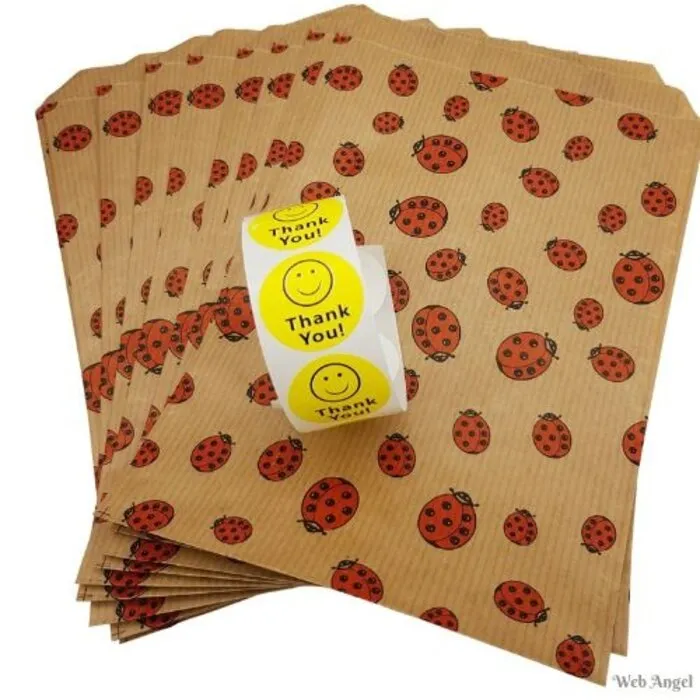 10 Cadeauzakjes Lieveheersbeestjes- 10 x 14,5 cm en  Stickers