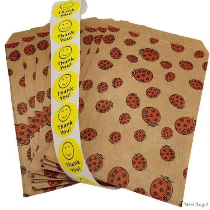 10 Cadeauzakjes  lieveheersbeestjes- 13,5 x 18 cm en  Stickers