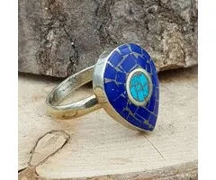 Tibetaanse Ring Lapis Lazuli en Turkoois - Maat 8,5