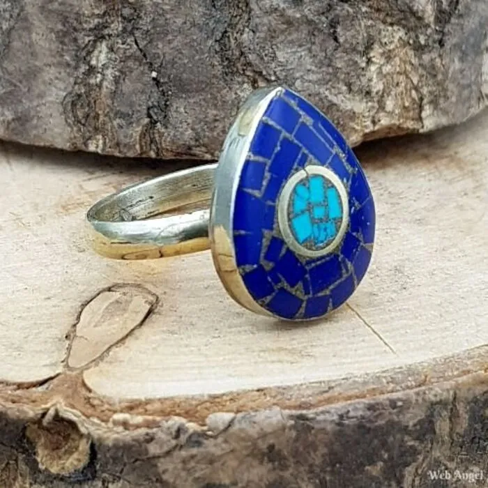 Tibetaanse Ring Lapis Lazuli en Turkoois - Maat 8,5
