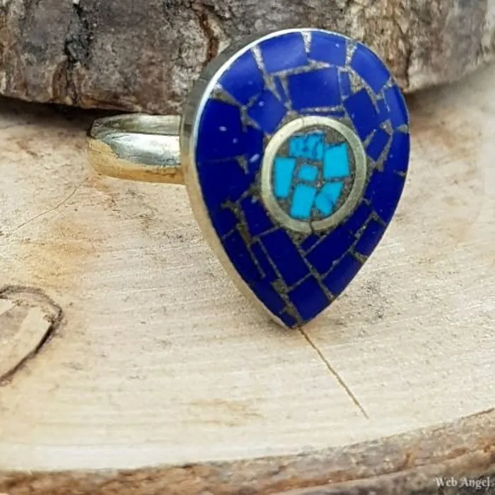Tibetaanse Ring Lapis Lazuli en Turkoois - Maat 8,5