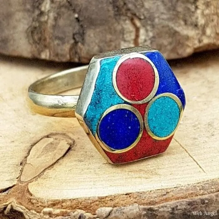 Tibetaanse Ring - Maat 11 Zeshoekig