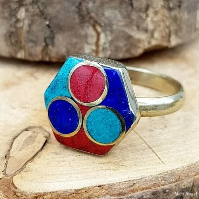 Tibetaanse Ring - Maat 11 Zeshoekig