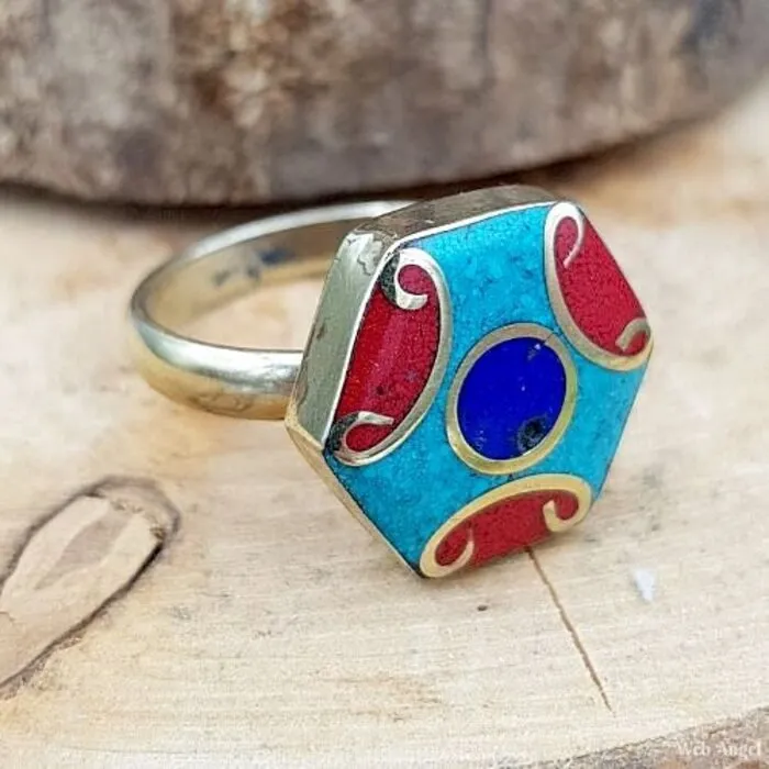 Tibetaanse Ring Zeshoek - Maat 8