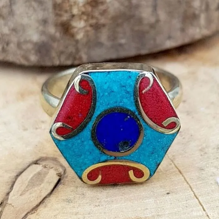 Tibetaanse Ring Zeshoek - Maat 8