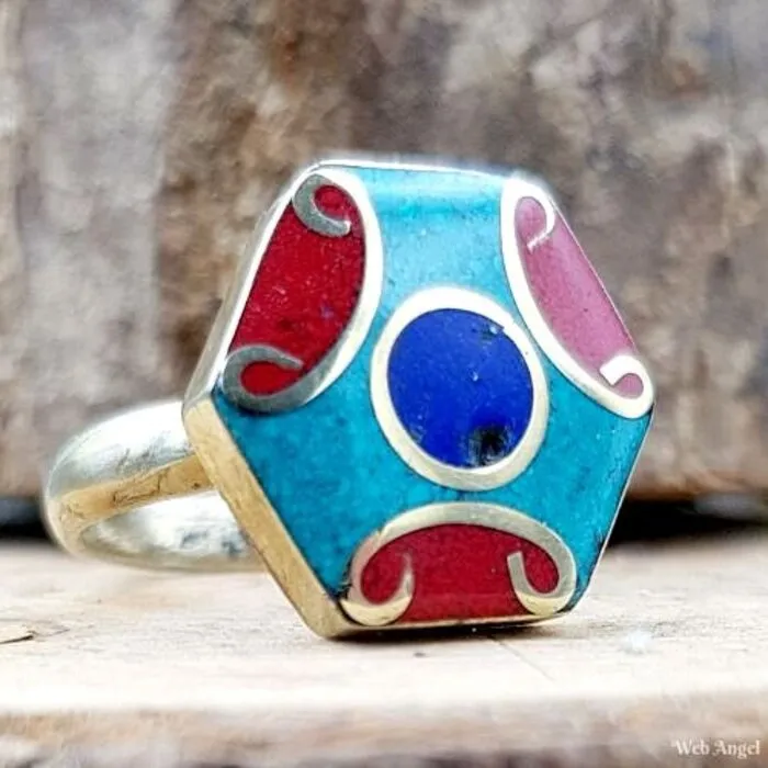 Tibetaanse Ring Zeshoek - Maat 8