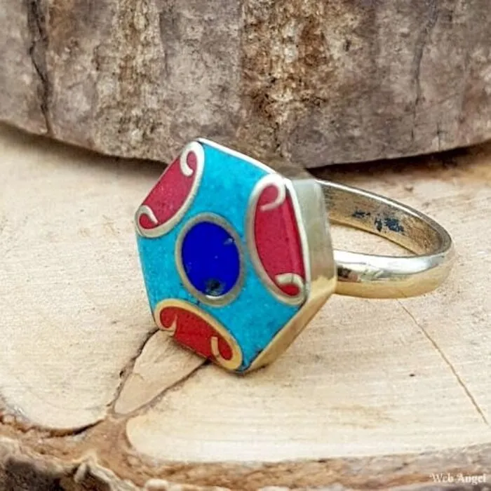 Tibetaanse Ring Zeshoek - Maat 8