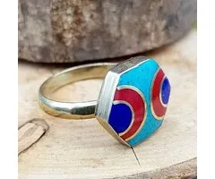 Tibetaanse Ring - Maat ca. 11,5  Zeshoekige Vorm