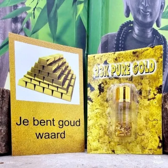 Flesje met Bladgoud  - Goud Waard - Met Kaartje