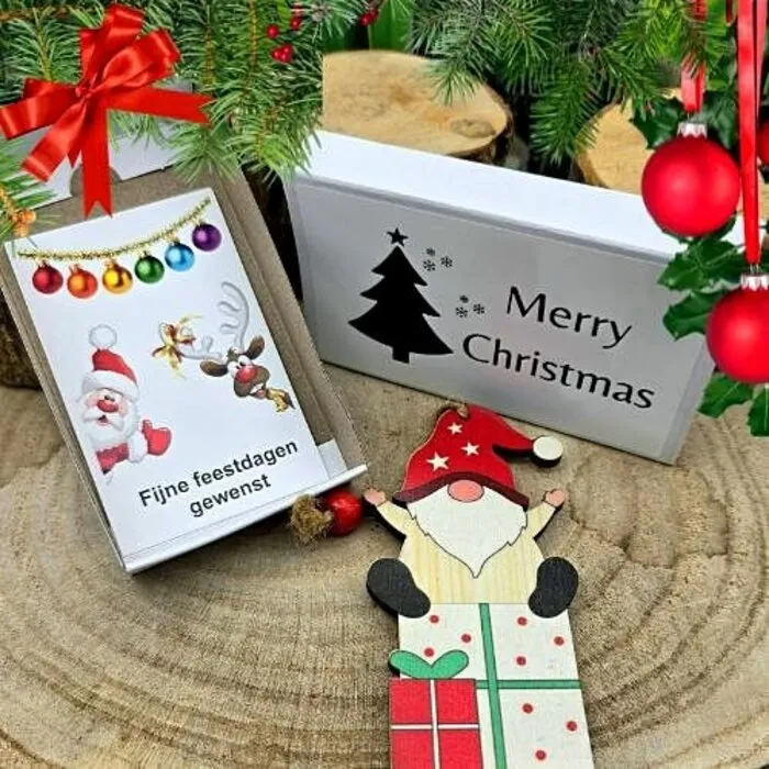 Wensdoosje Christmas met Houten Kabouter Hanger
