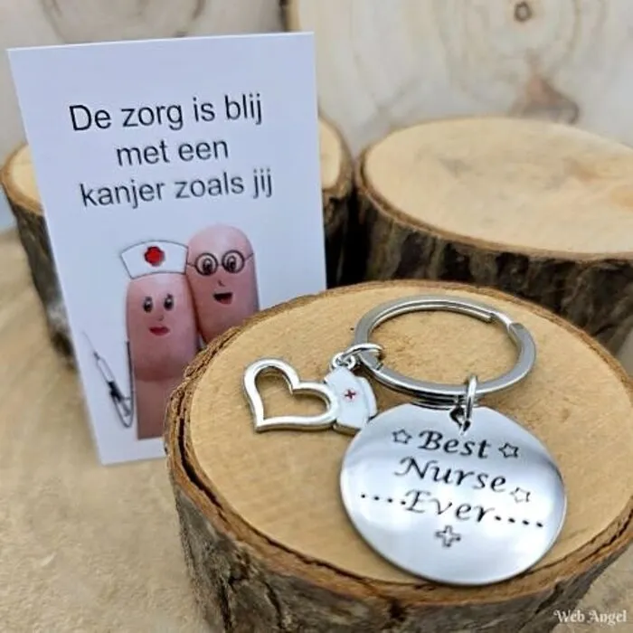 Sleutelhanger best nurse ever met kaartje