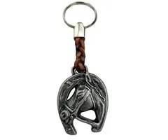 Sleutelhanger paard van tin en leer