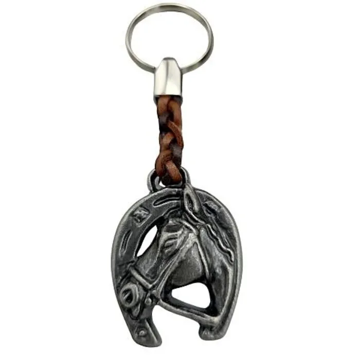 Sleutelhanger paard van tin en leer