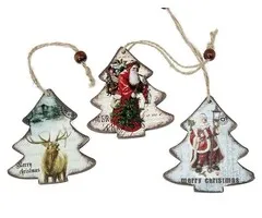 Hanger kerstboom hout met opdruk 3 stuks