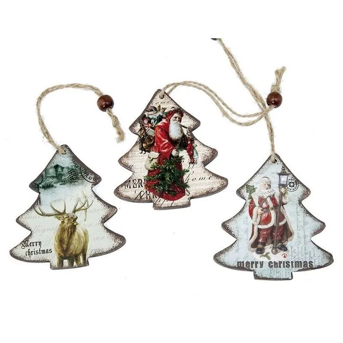 Hanger kerstboom hout met opdruk 3 stuks