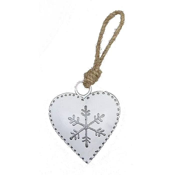 Metalen hart Sneeuwvlok 11 cm