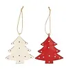 Hanger kerstboom metaal 2 stuks rood-wit